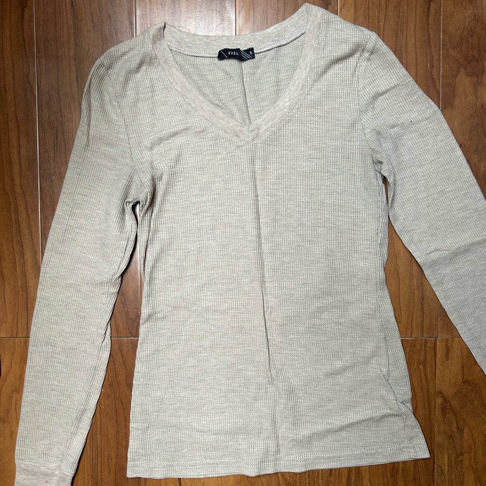 Light Brown Waffle-Knit Long Sleeve Top